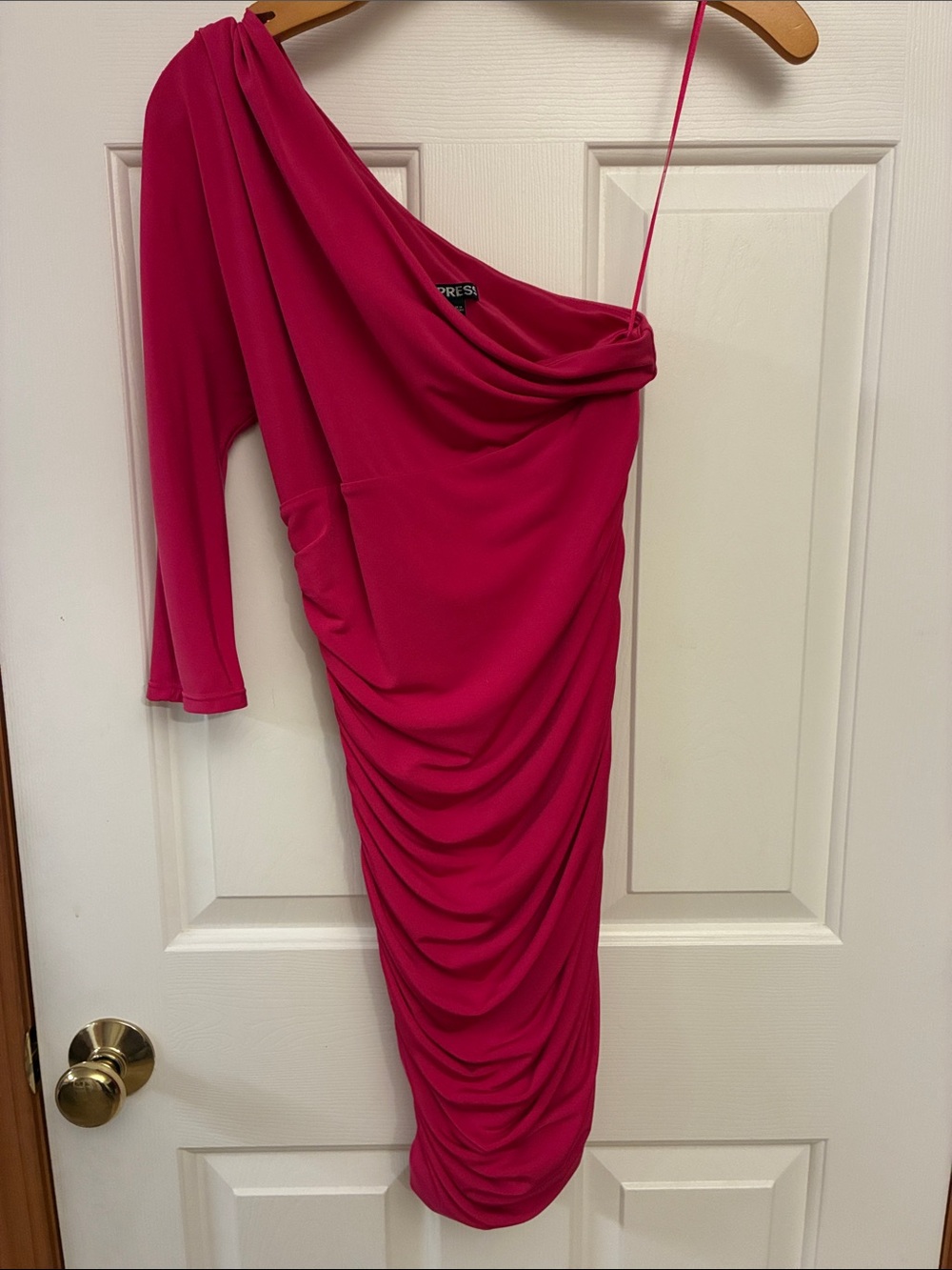 Express Hot Pink One-Shoulder Asymmetrical Ruched Dress